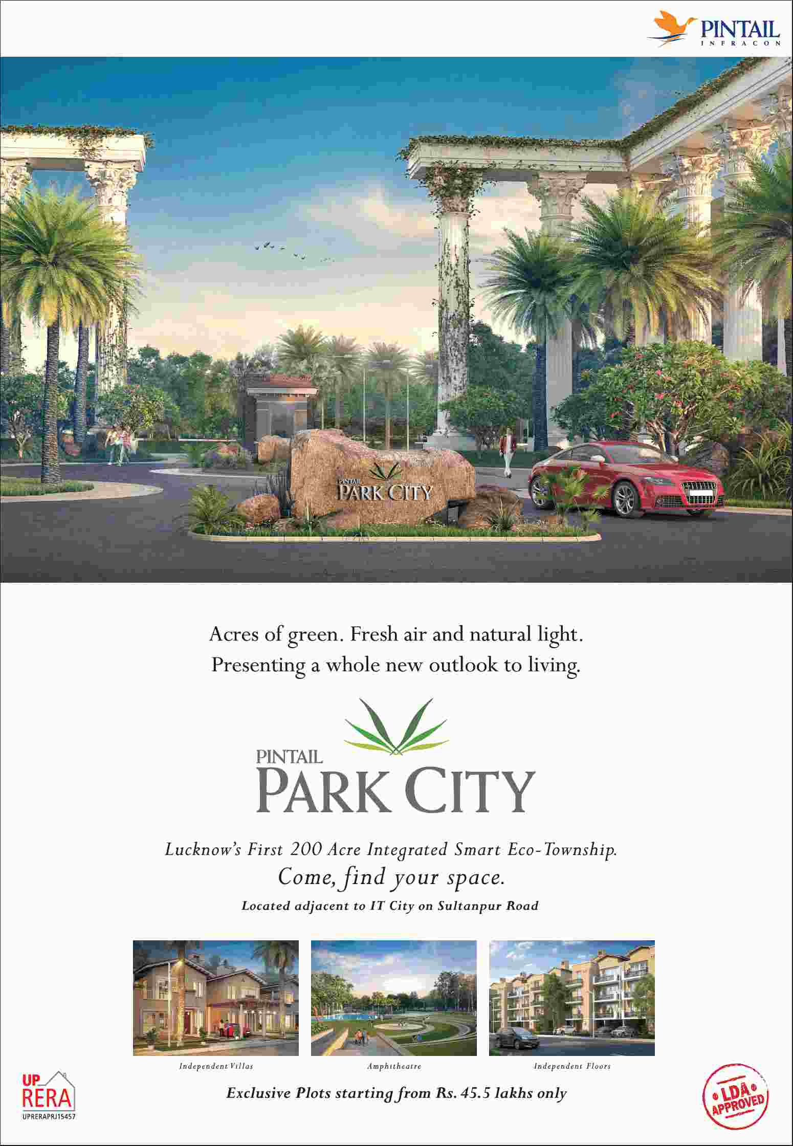 Book exclusive plots starting from Rs. 45.5 Lacs at Pintail Park City in Lucknow
